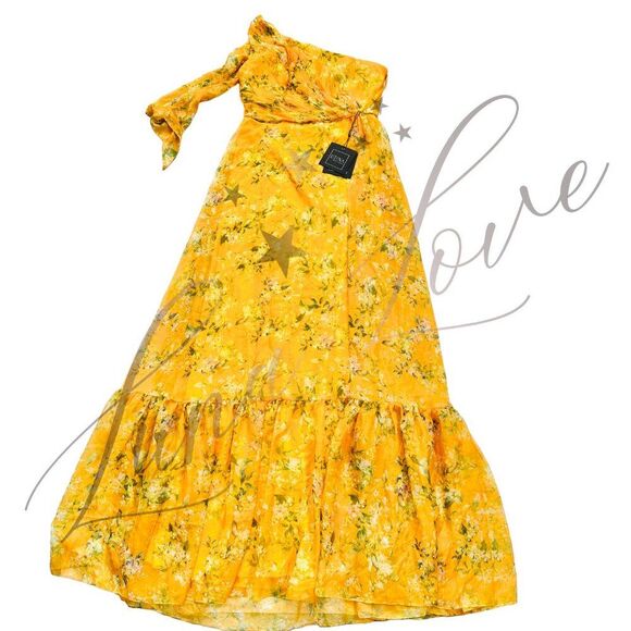 MAC DUGGAL Floral One Shoulder Bow Maxi In Yellow Multi (size 2) NWT - Picture 4 of 12